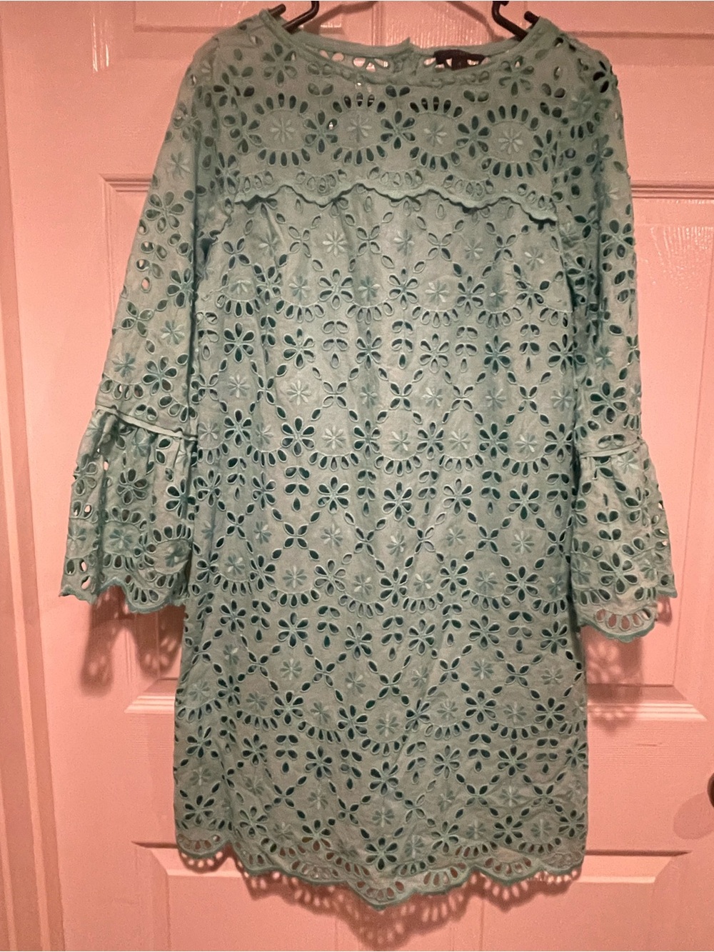 J. Crew Mint Green Eyelet Shift Dress with Scalloped Details
